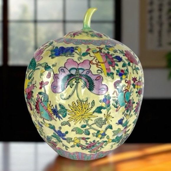 Antique c1875-1908 Guangxu Melon Ginger Jar Chinese Famille Jaune Qianlong